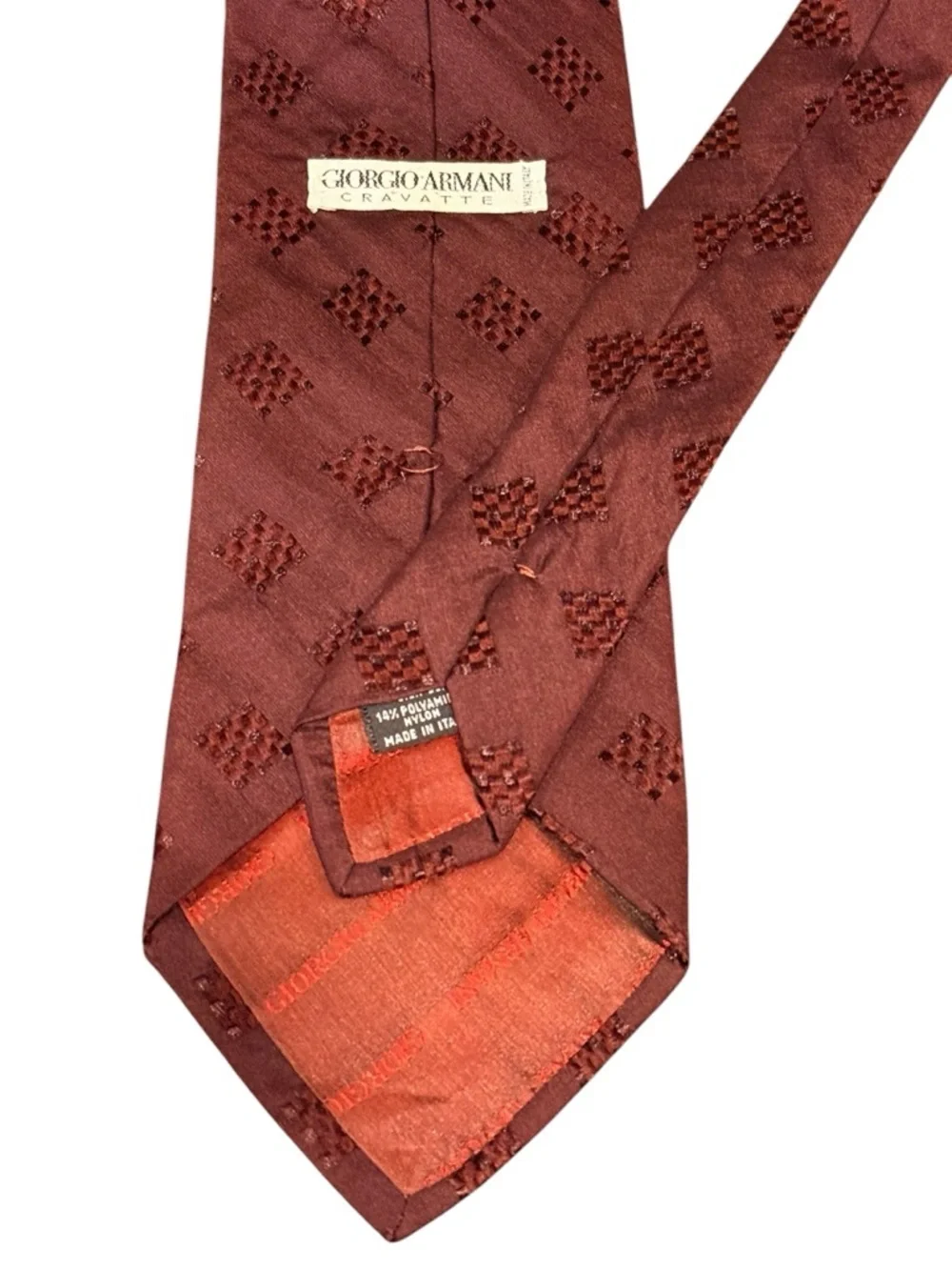Giorgio Armani Cravatte Vintage Silk Tie Burgundy Diamond Medallion Italy